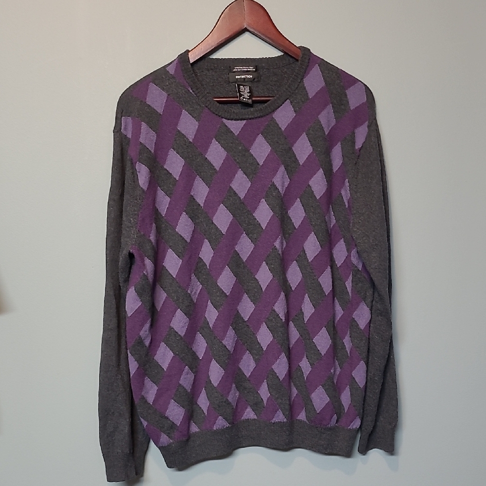 Elegant Gray and Purple Crewneck Sweater